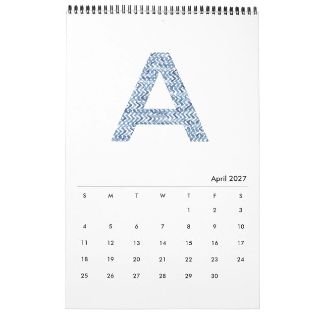 Indigo Watercolor Muster Minimalistisch 2019 Kalen Kalender (Apr 2027)
