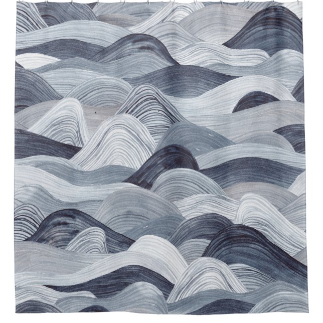 Indigo Watercolor Wave Nahtlos Duschvorhang (Vorderseite)