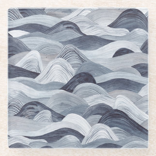 Indigo Watercolor Wave Nahtlos Glasuntersetzer (Vorderseite)