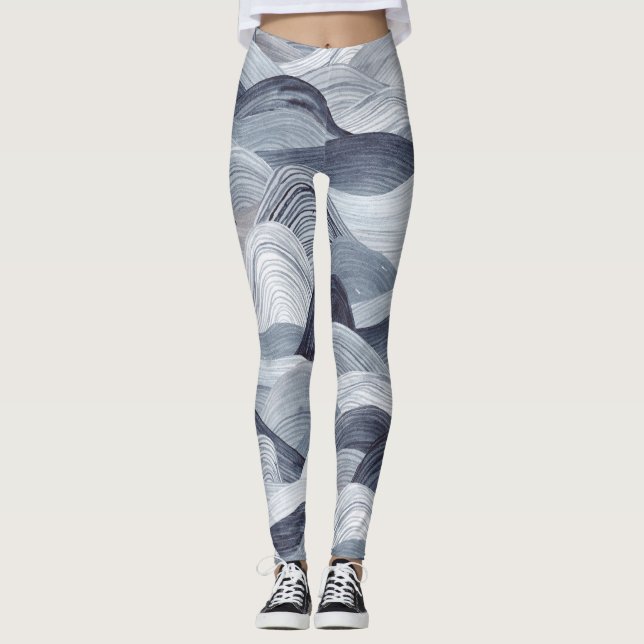 Indigo Watercolor Wave Nahtlos Leggings (Vorderseite)