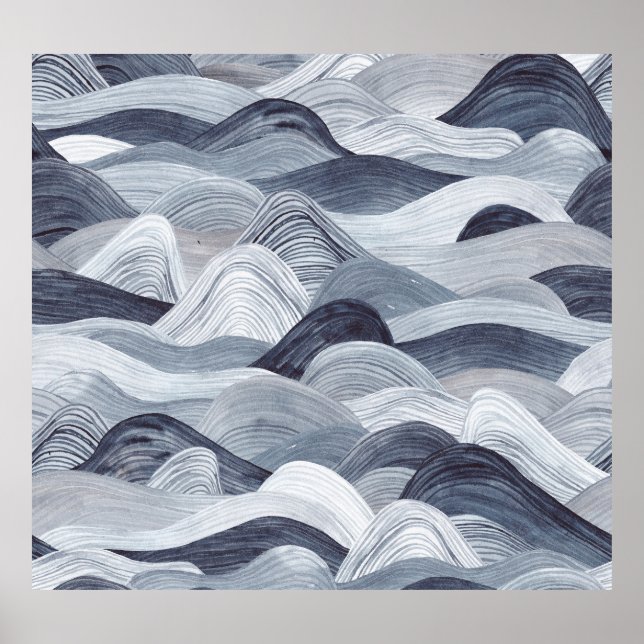 Indigo Watercolor Wave Nahtlos Poster (Vorne)