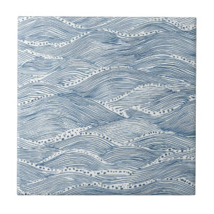 Indigo-Wellen-Linienkunst Fliese