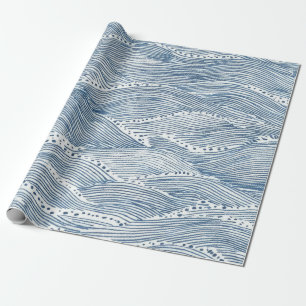 Indigo-Wellen-Linienkunst Geschenkpapier