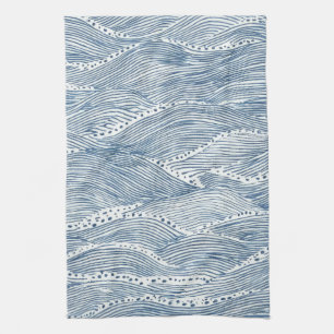 Indigo-Wellen-Linienkunst Geschirrtuch