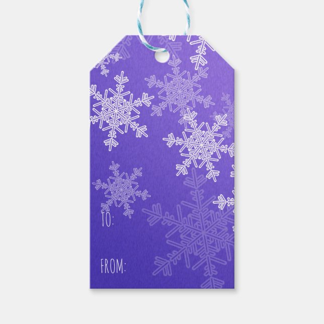 Indigo White Snowflakes Minimalistisch Weihnachten Geschenkanhänger (Vorderseite)