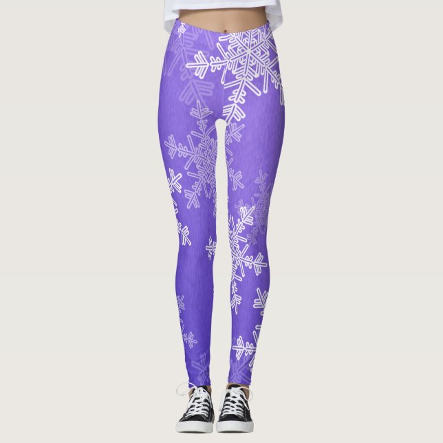 Indigo White Snowflakes Minimalistisch Weihnachten Leggings (Vorderseite)