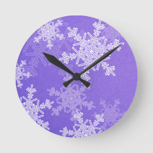 Indigo White Snowflakes Minimalistisch Weihnachten Runde Wanduhr