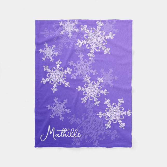 Indigo White Snowflakes Minimalistischer Weihnacht Fleecedecke (Vorderseite)