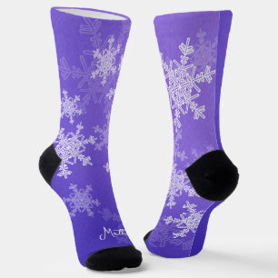 Indigo White Snowflakes Minimalistischer Weihnacht Socken