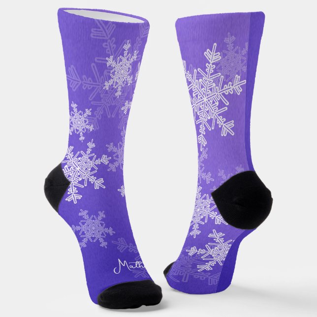Indigo White Snowflakes Minimalistischer Weihnacht Socken (Gewinkelt)