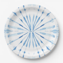Indigoblau-Aquarellsunburst-Shibori-Muster Pappteller