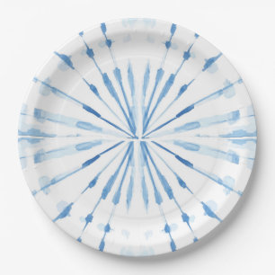 Indigoblau-Aquarellsunburst-Shibori-Muster Pappteller