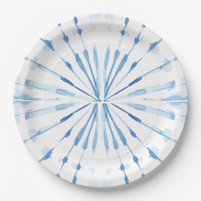 Indigoblau-Aquarellsunburst-Shibori-Muster Pappteller (Vorderseite)