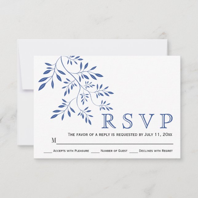 Indigoblau Blätter zeitgenössische Blumenhochzeit  RSVP Karte (Vorderseite)