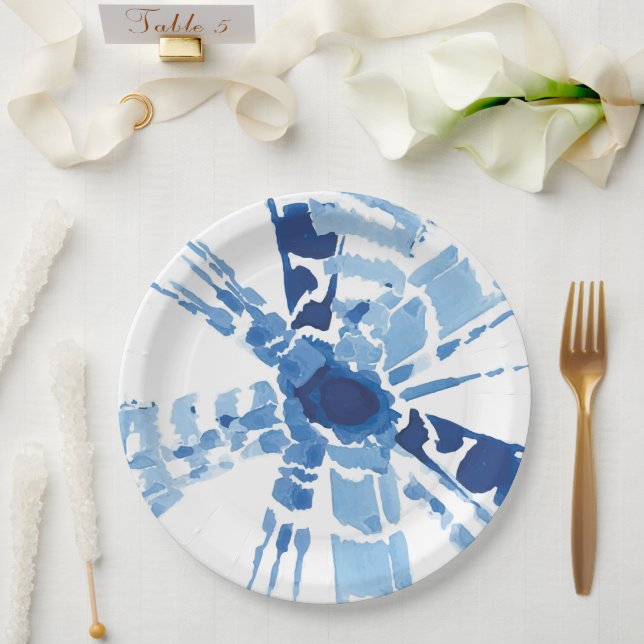 Indigoblau-japanesisch-Shibori-Sonnenbrand Pappteller (Hochzeit)