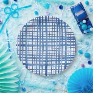 Indigoblau-Shibori-Aquarellmuster Pappteller