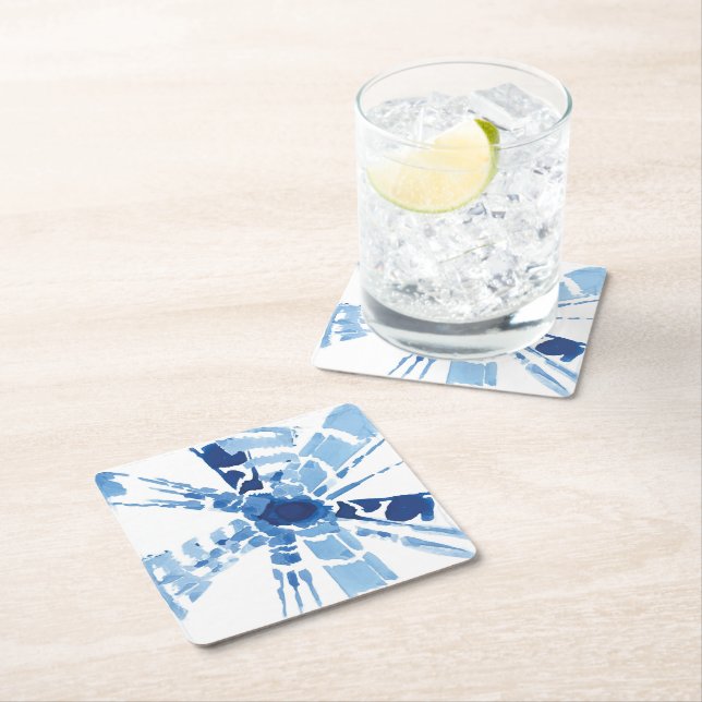 Indigoblau-Shibori-Sonnenburgen-Aquarelldruck Rechteckiger Pappuntersetzer (Vor Ort)