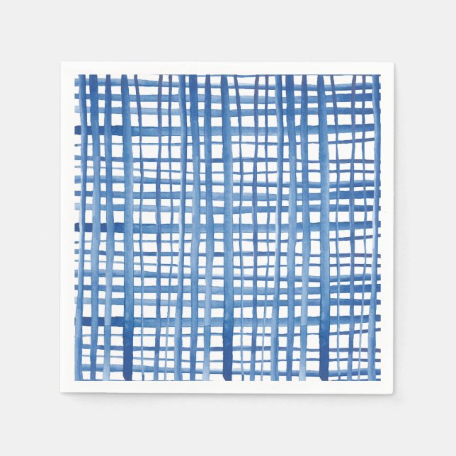 Indigoblau Shibori Wasserfarbenloses Rastermuster Serviette (Vorderseite)