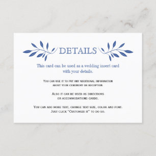 Indigoblaue Blätter Muster Hochzeitkarte einfügen Begleitkarte