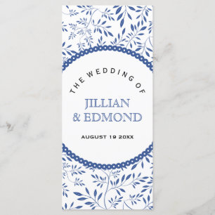 Indigoblaue Blätter Muster Hochzeitsprogramm Programm