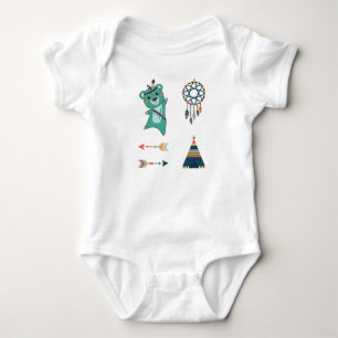 Indigoblauer Bärenaufkleber Tipi Baby Strampler