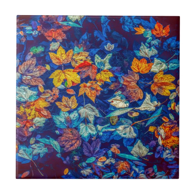 Indigomuster-Herbstlaub wirbeln Fliese (Vorderseite)