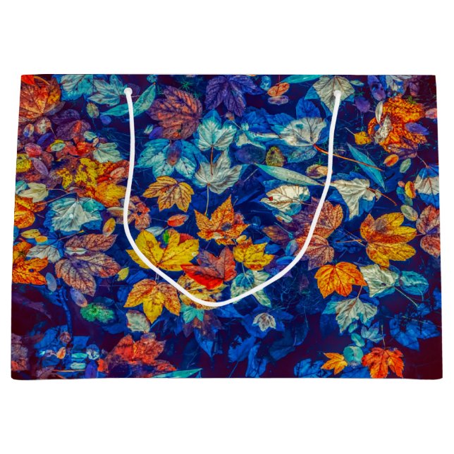 Indigomuster-Herbstlaub wirbeln Große Geschenktüte (Vorderseite)