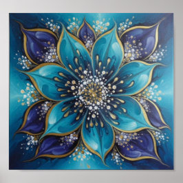 IndigoTealFloralMandala Poster