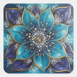 IndigoTealFloralMandala  Quadratischer Aufkleber