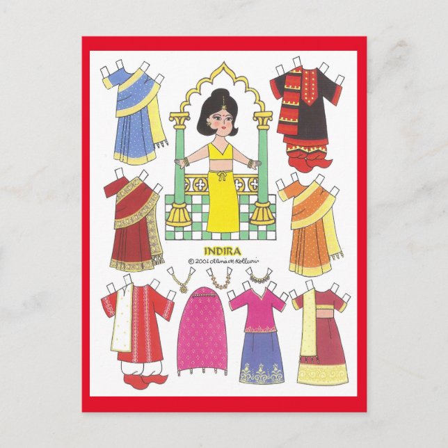 Indira, Sari Girl of India Paper Doll Postcard Postkarte (Vorderseite)