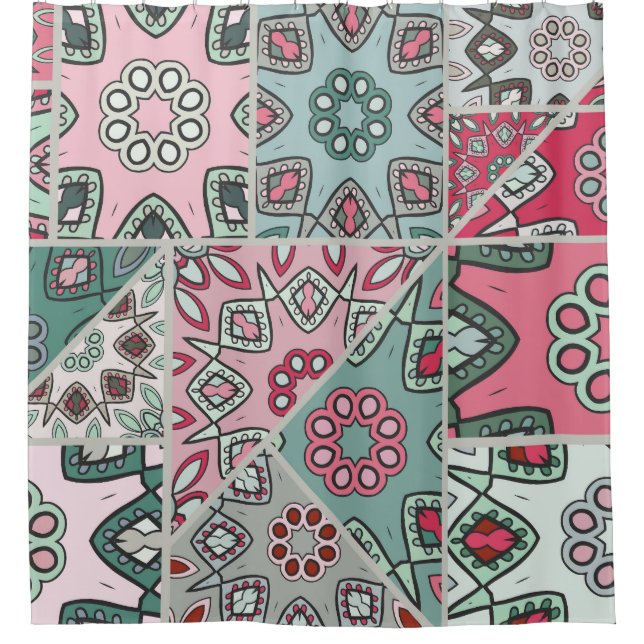 Indisch-arabische Patchwork-Decke Vintage Duschvorhang (Vorderseite)