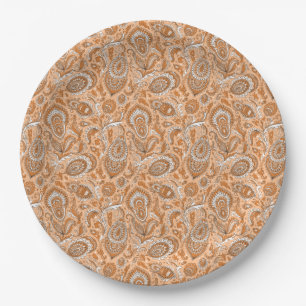 Indisch inspiriertes Paisley-Blumenmuster nahtlos Pappteller