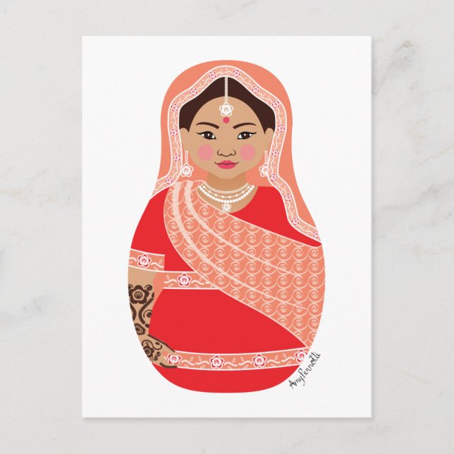 Indisch (rot) Matryoshka Postcard Postkarte (Vorderseite)