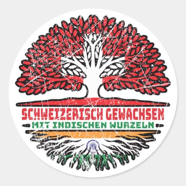 Indisch Schweizer Schweiz Baum Wurzel Runder Aufkleber (Vorderseite)