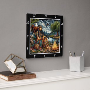 Indische Abend: Adlerhorst Willow's Murmur Quadratische Wanduhr