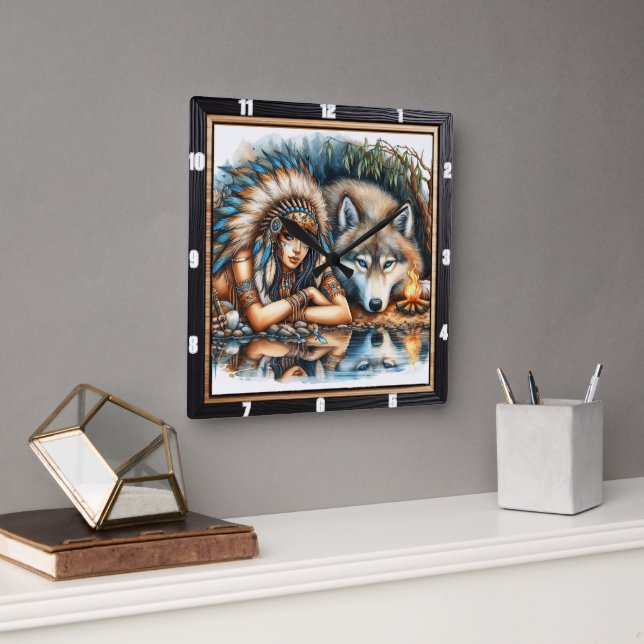 Indische Ansammlung: Weisheit über den Heiligen Fe Quadratische Wanduhr (Büro)