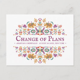 Indische Blume Elephant Wedding CHANGE OF PLANS Ankündigungspostkarte