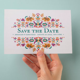 Indische Blume Lila Elefantenhochzeit Ankündigungspostkarte