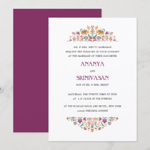 Indische Blume Lila Elephant Formal Wedding Einladung