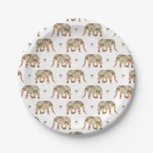 Indische Blumen-Paisley-Ornament-Elefanten Pappteller