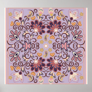 Indische Blumendecke: hübsches pastellfarbenes Mus Poster