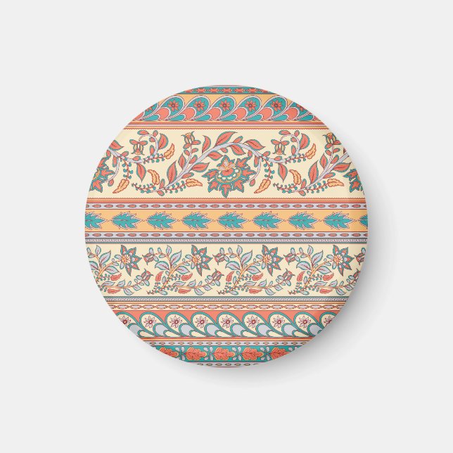 Indische Blumengrenzen Nahtloses Muster Magnet (Vorne)