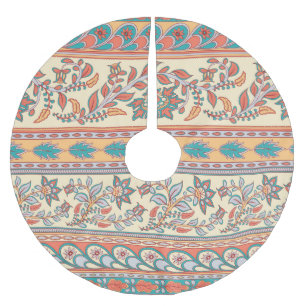 Indische Blumengrenzen Nahtloses Muster Polyester Weihnachtsbaumdecke