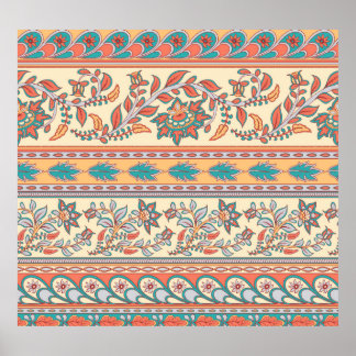 Indische Blumengrenzen Nahtloses Muster Poster