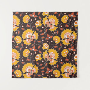 Indische Blumenkolorierte Vintage-Nahtlos Wandteppich