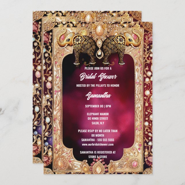 Indische Blütenelefanten Hindu Königsschmuck brida Einladung (Vorne/Hinten)