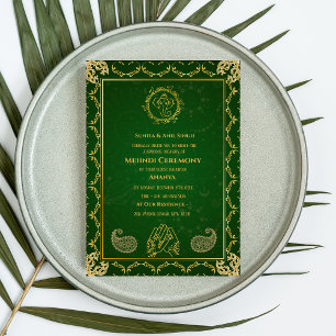 Indische Braut Mehndi-Zeremonie Goldenes Design Einladung
