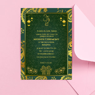 Indische Braut Mehndi-Zeremonie Goldenes Design Einladung