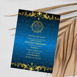 Indische Braut Mehndi-Zeremonie Goldenes Design Einladung