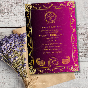 Indische Braut Mehndi-Zeremonie Goldenes Design Einladung